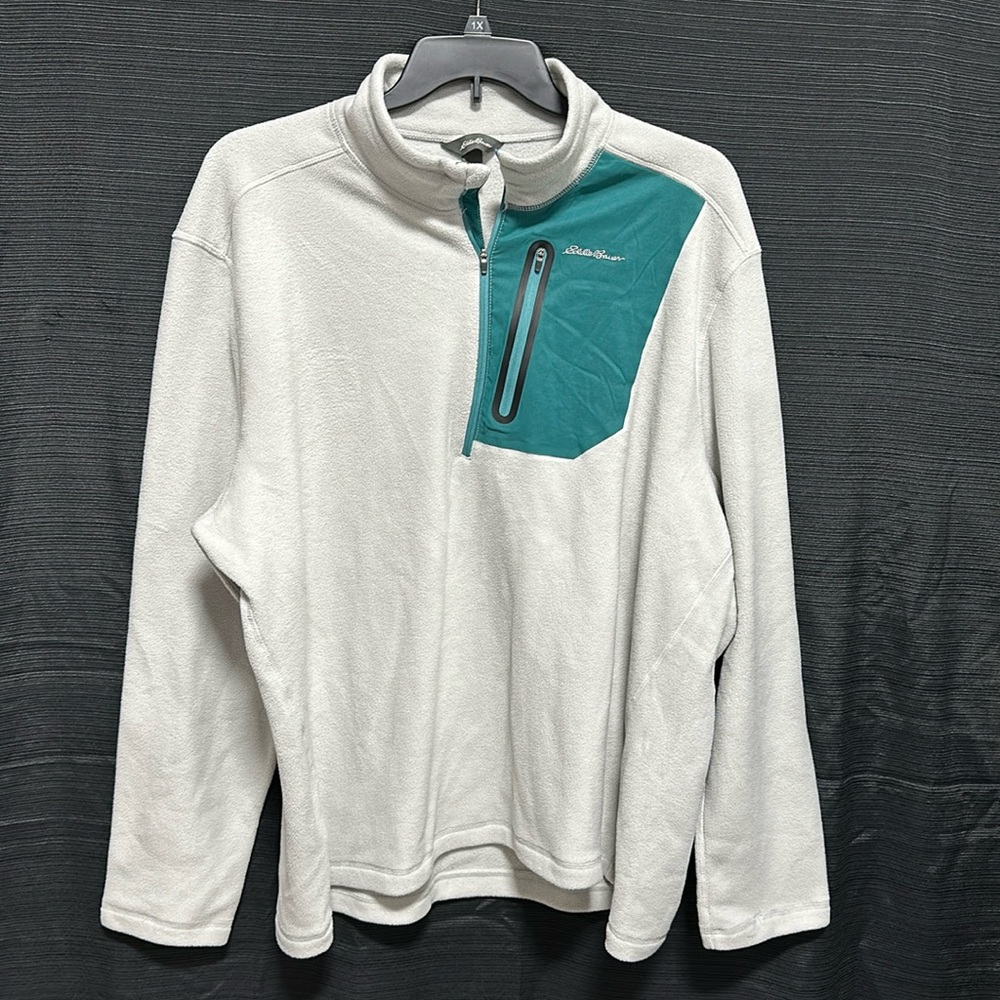 Eddie Bauer Jacket Men 's XXL Beige Pullover Quarter Zip Fleece Sweatshirt